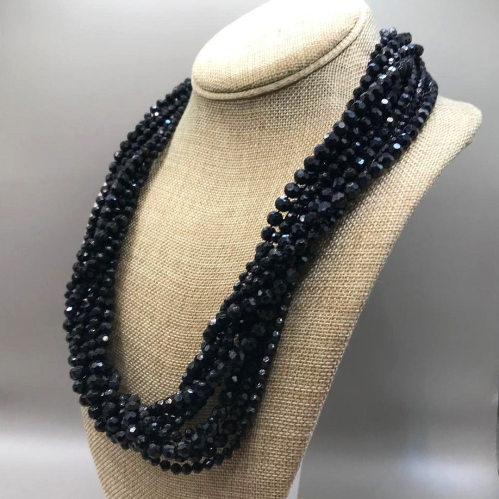 Multi Strand Faceted Black Acrylic Bead Necklace